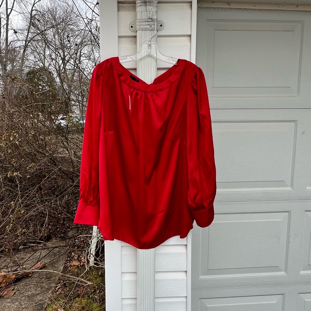 NWT Talbots Pretty Red Satin Look Bow In Back Long Sleeve Blouse